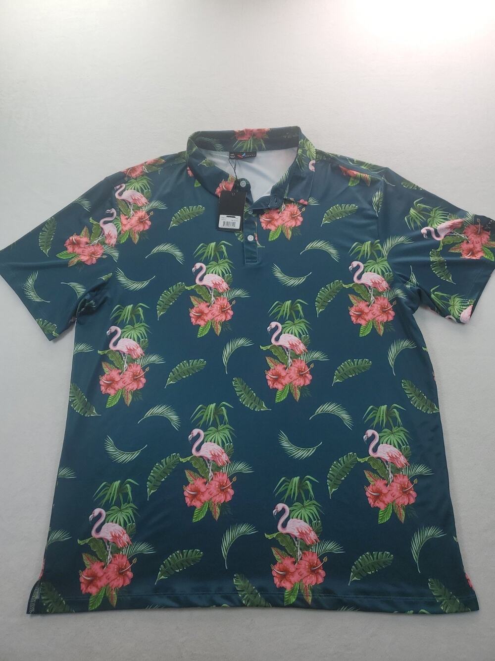 YATTA Golf Shirt Mens XXL Short Sleeve Tropical Floral Flamingo Pattern